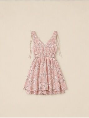 Romantic Pink Lace Babydoll Dress •  Soft Coquette Empire Waist Mini Dress